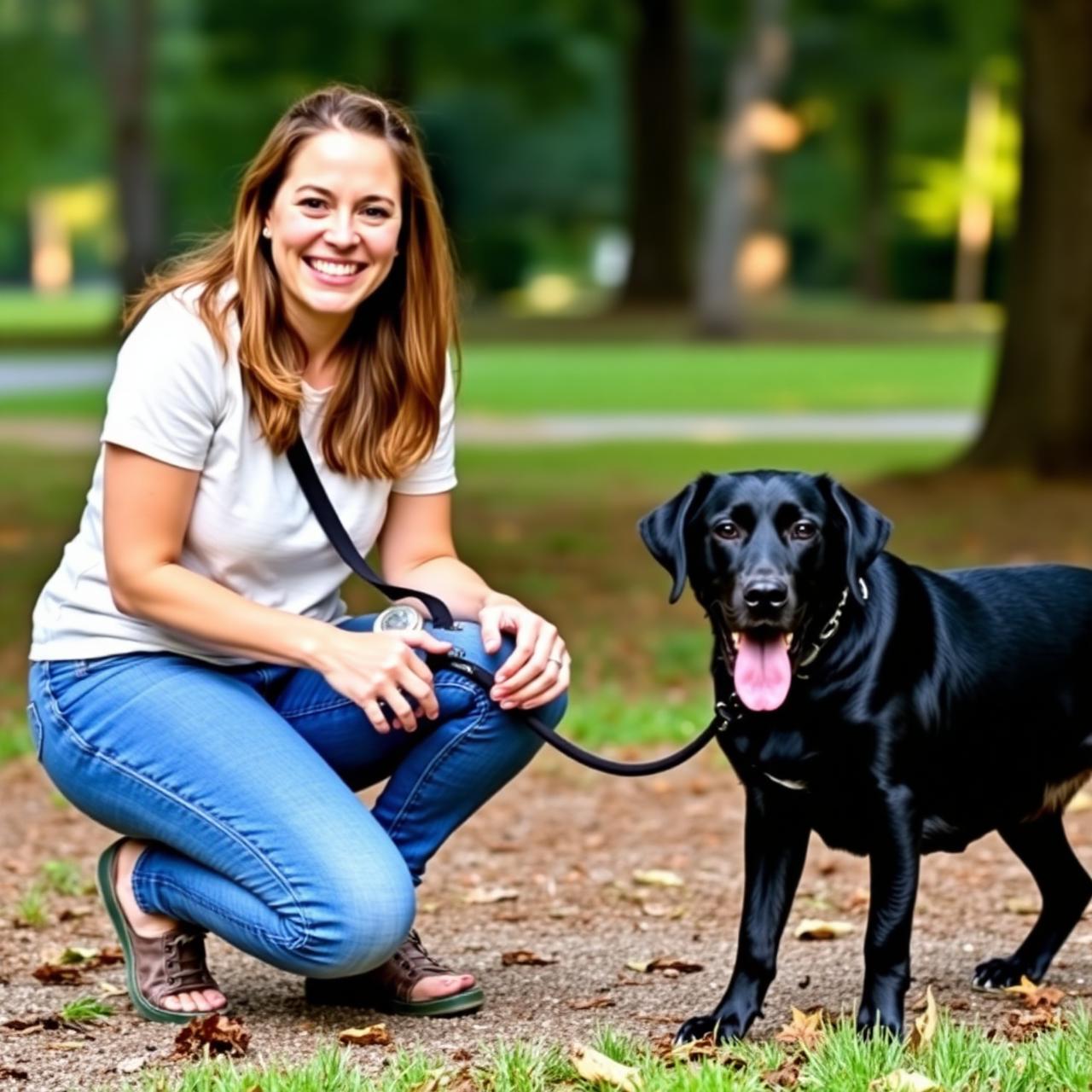Atlanta dog walker with a happy black lab
