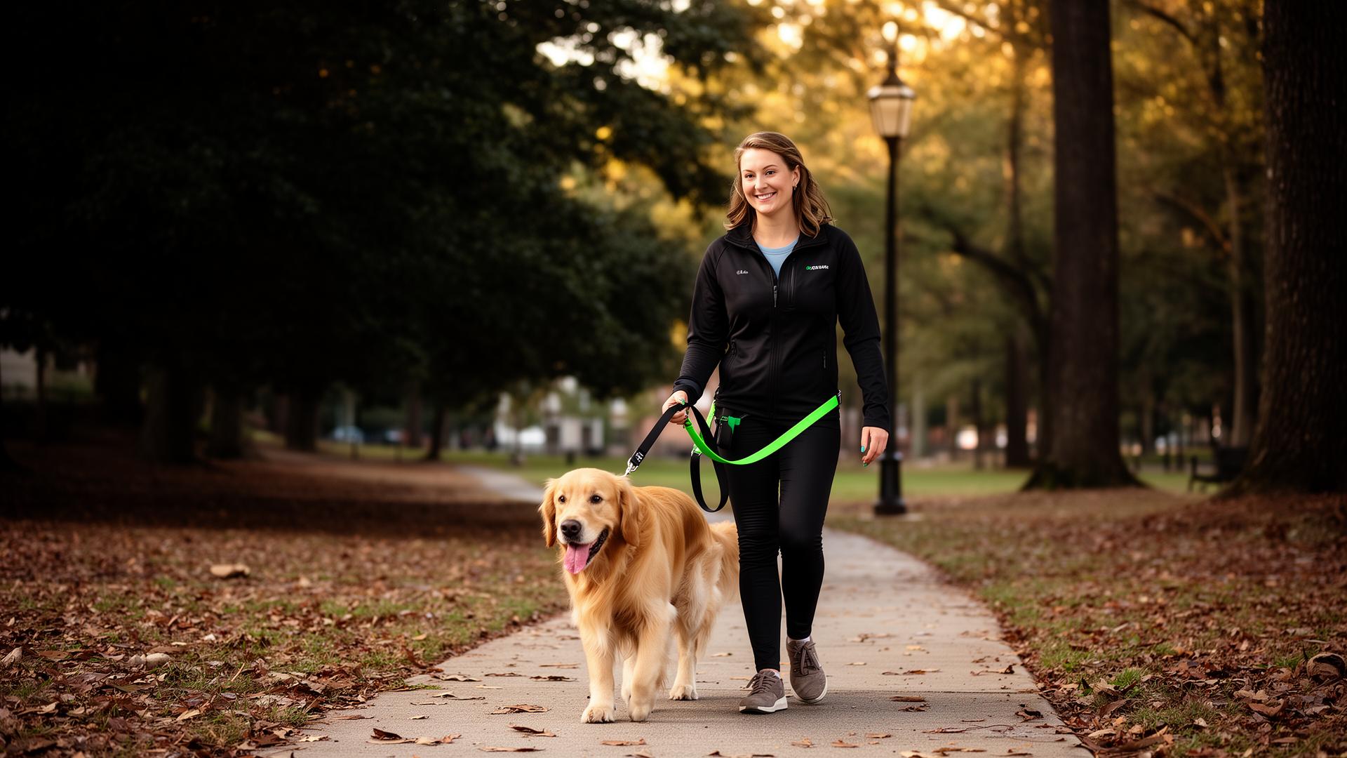 Happy dog being walked in Atlanta
